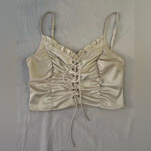 satin cream tie tank top